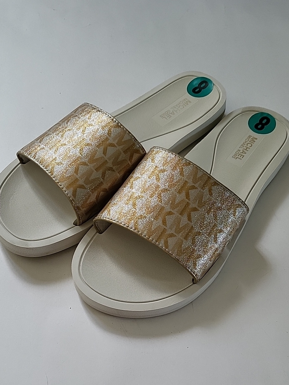 MICHAEL Kors slide Sandels Golden logo Womens Size 8